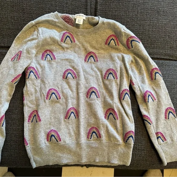 Crewcuts gray and rainbows sweater size 6-7 - Picture 1 of 2